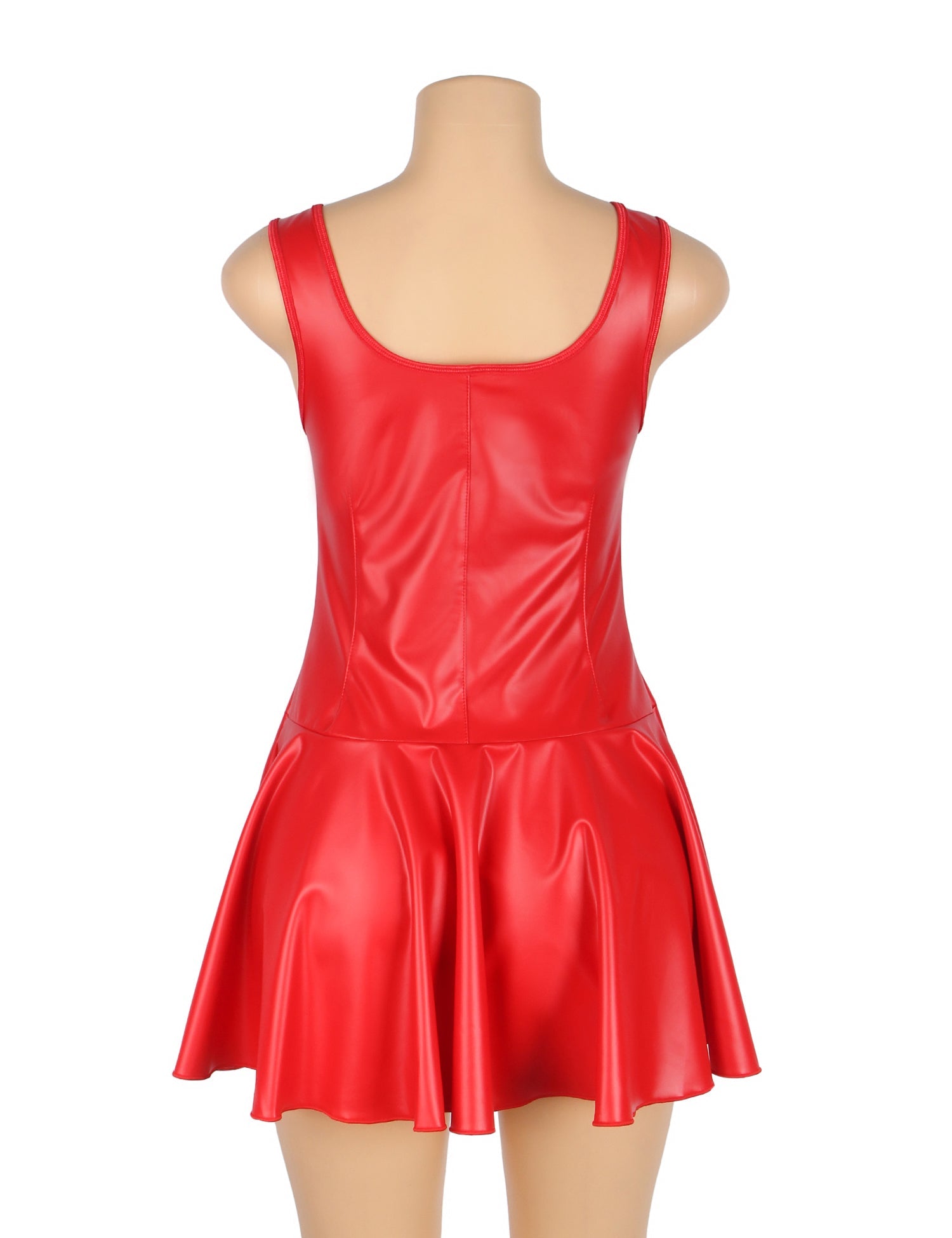 Red PU Leather Wide Shoulder Straps Heart Zipper Sexy Nightdress - TeaseFashion