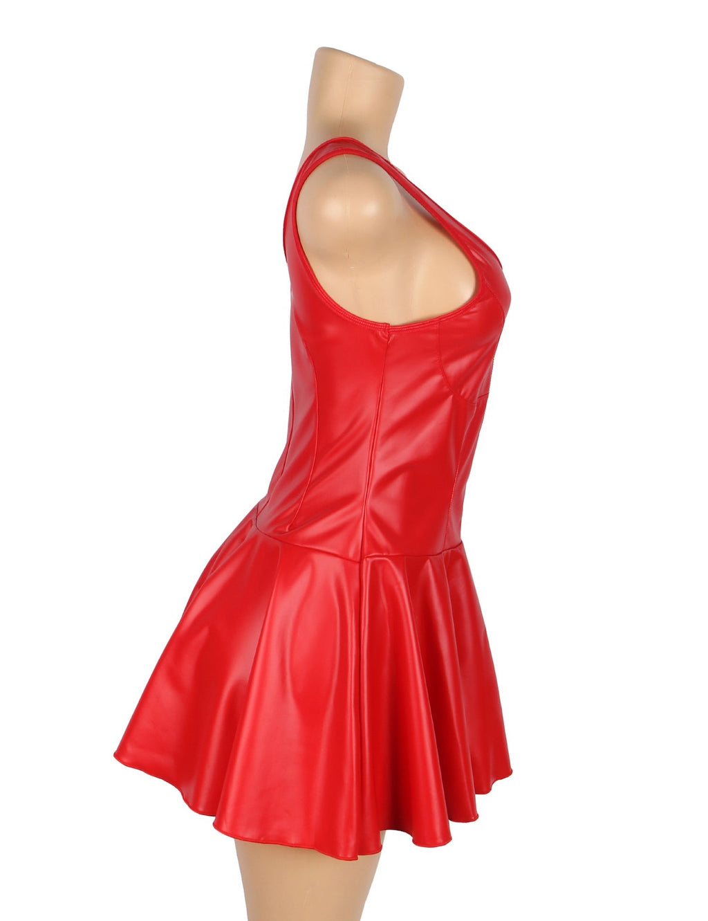 Red PU Leather Wide Shoulder Straps Heart Zipper Sexy Nightdress - TeaseFashion
