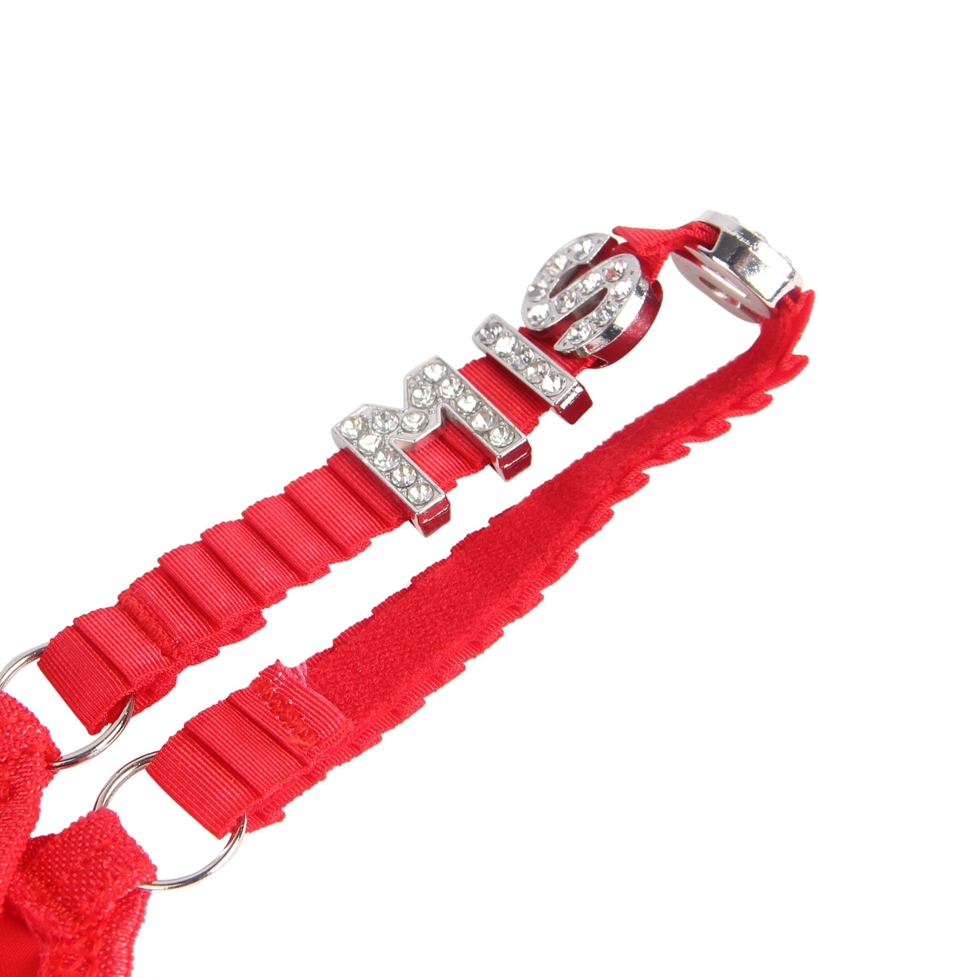Red Rhinestone Letter Waistband T - Back Thong - TeaseFashion