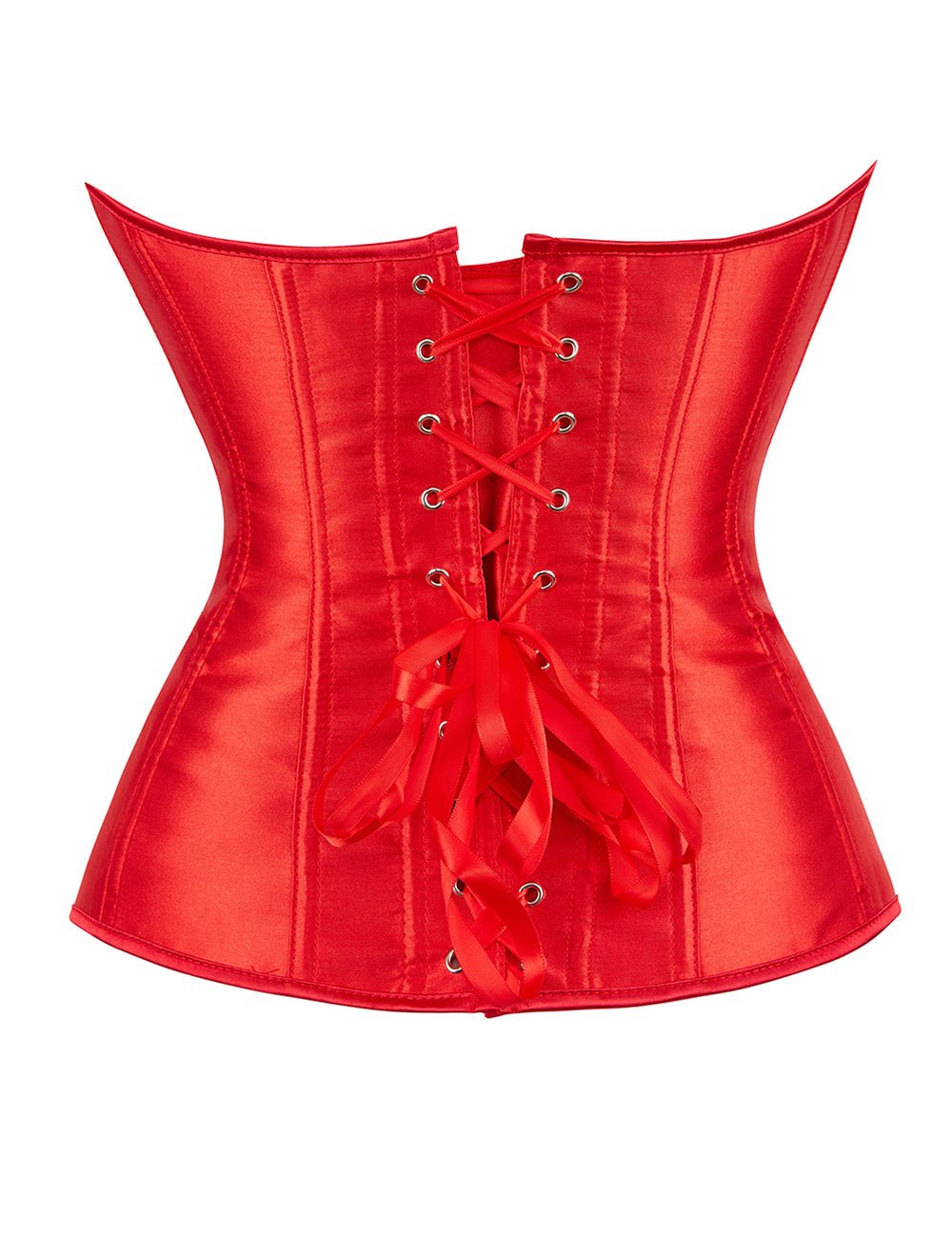 Red Satin Corset with Mesh Lantern Sleeves & Steel Buckle - TeaseFashion