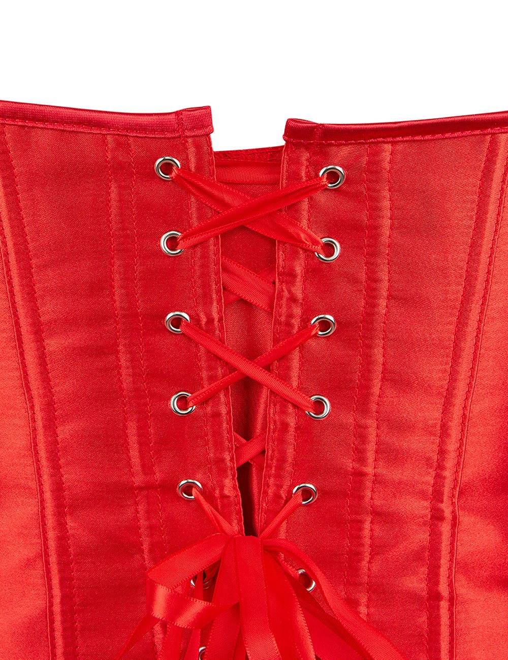 Red Satin Corset with Mesh Lantern Sleeves & Steel Buckle - TeaseFashion