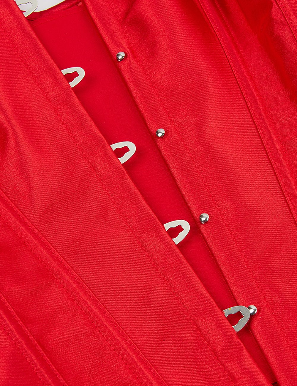 Red Satin Corset with Mesh Lantern Sleeves & Steel Buckle - TeaseFashion