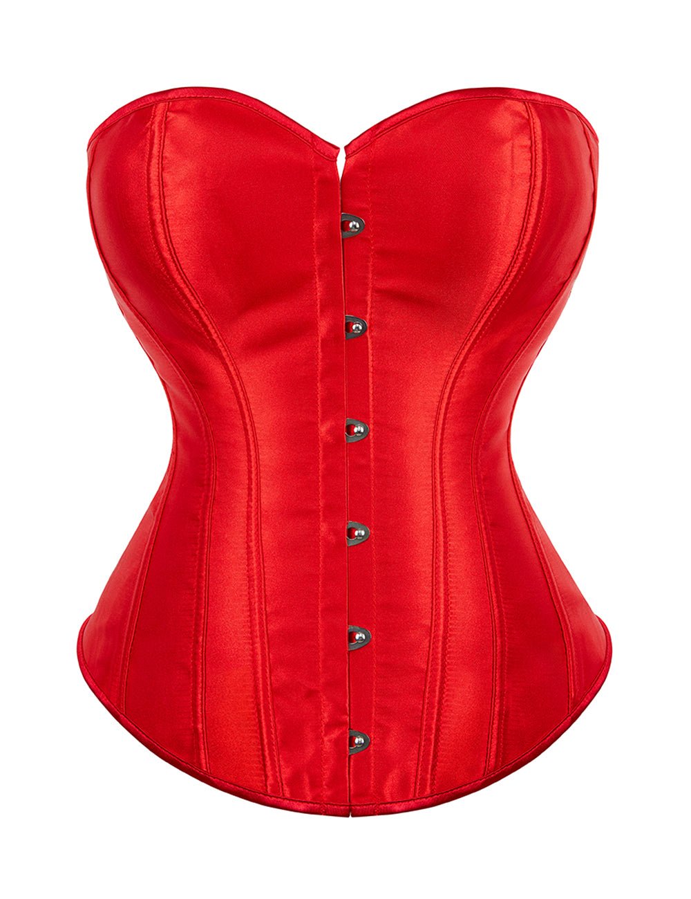 Red Satin Corset with Mesh Lantern Sleeves & Steel Buckle - TeaseFashion