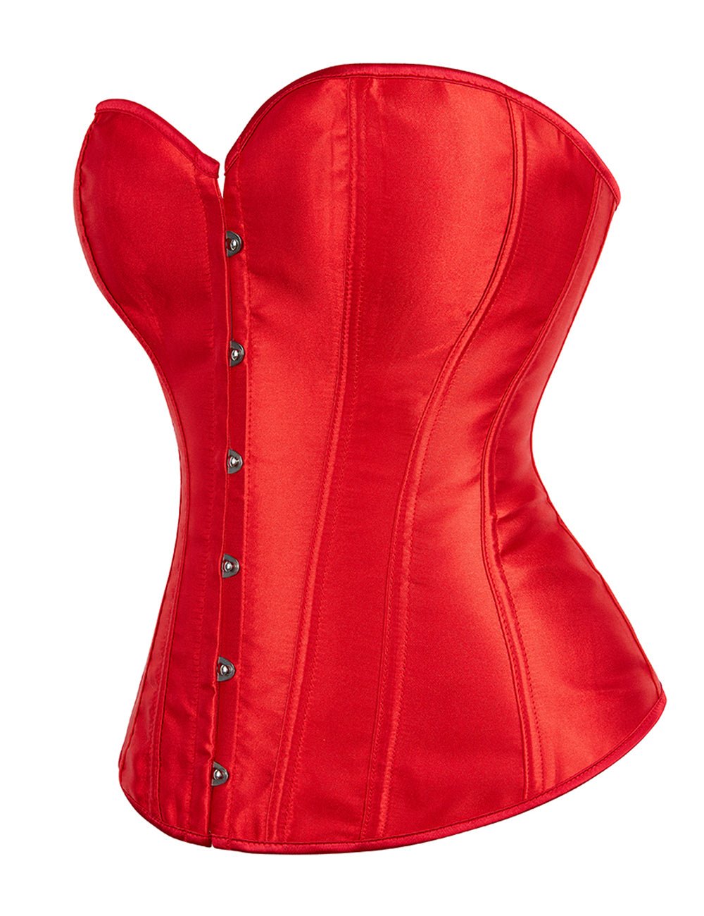 Red Satin Corset with Mesh Lantern Sleeves & Steel Buckle - TeaseFashion