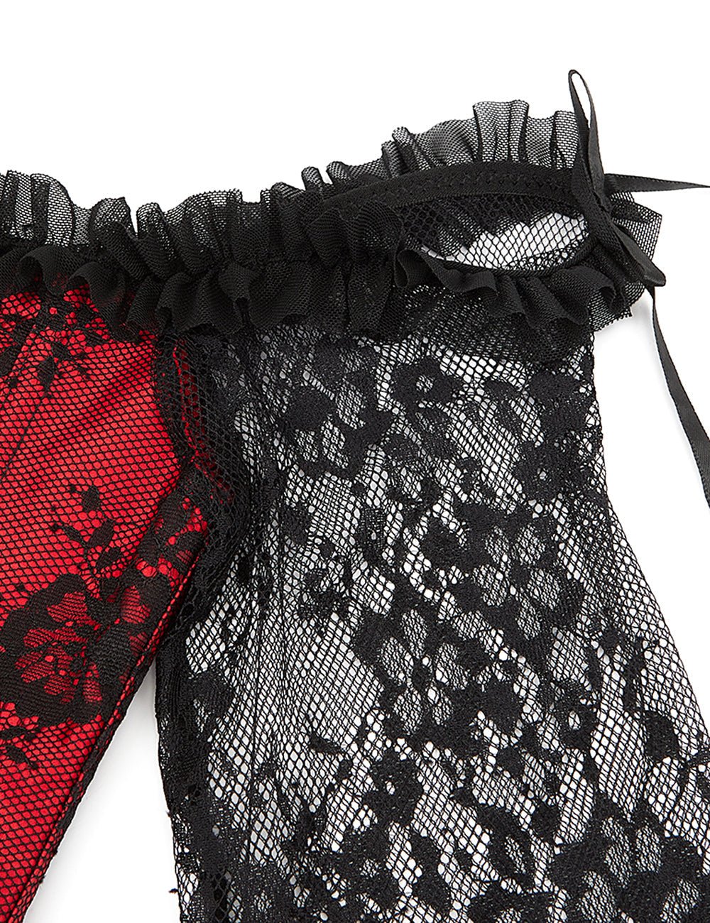 Red Satin & Lace Off - Shoulder Bodysuit – Ruffles, Bows & 12 Bones - TeaseFashion