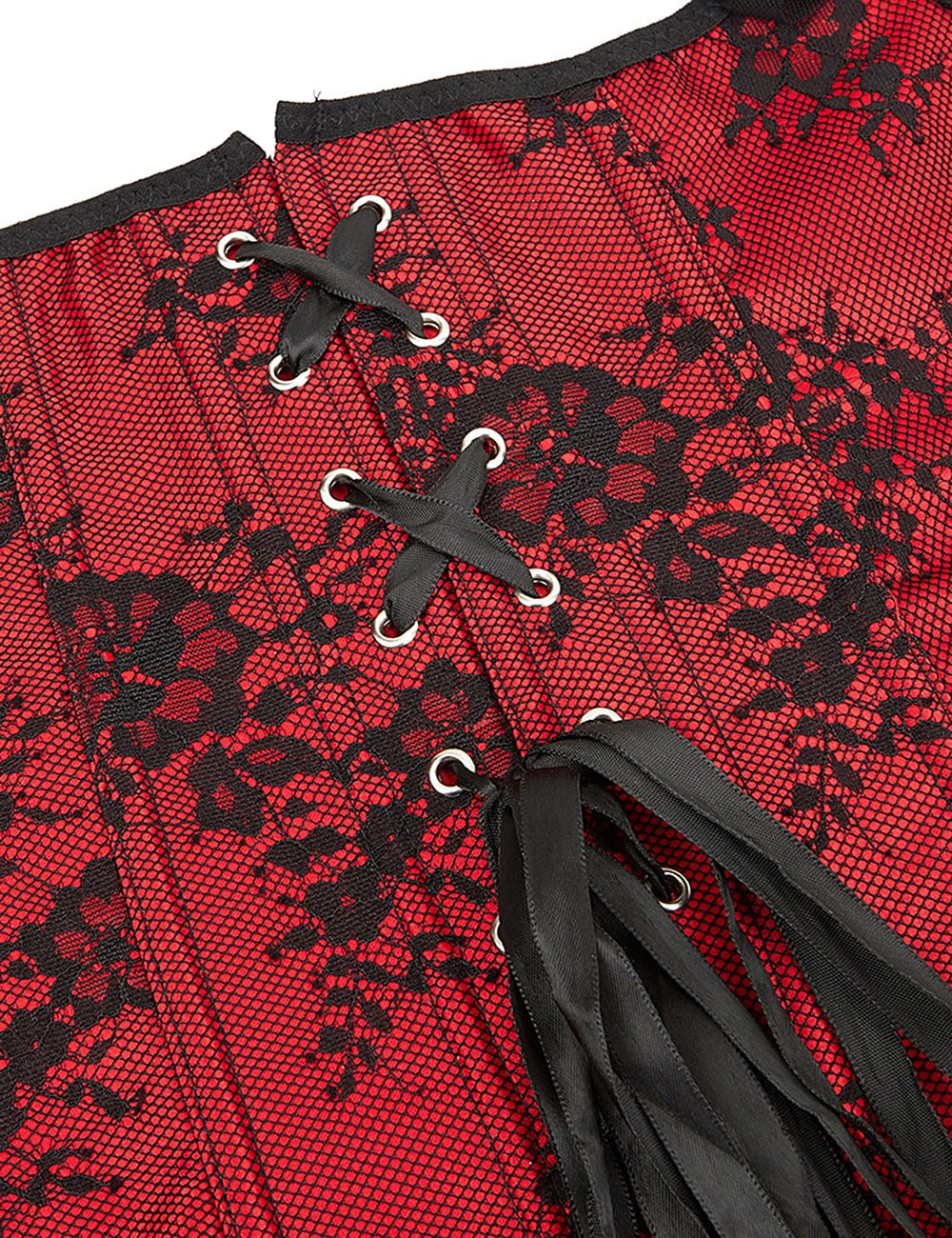 Red Satin & Lace Off - Shoulder Bodysuit – Ruffles, Bows & 12 Bones - TeaseFashion