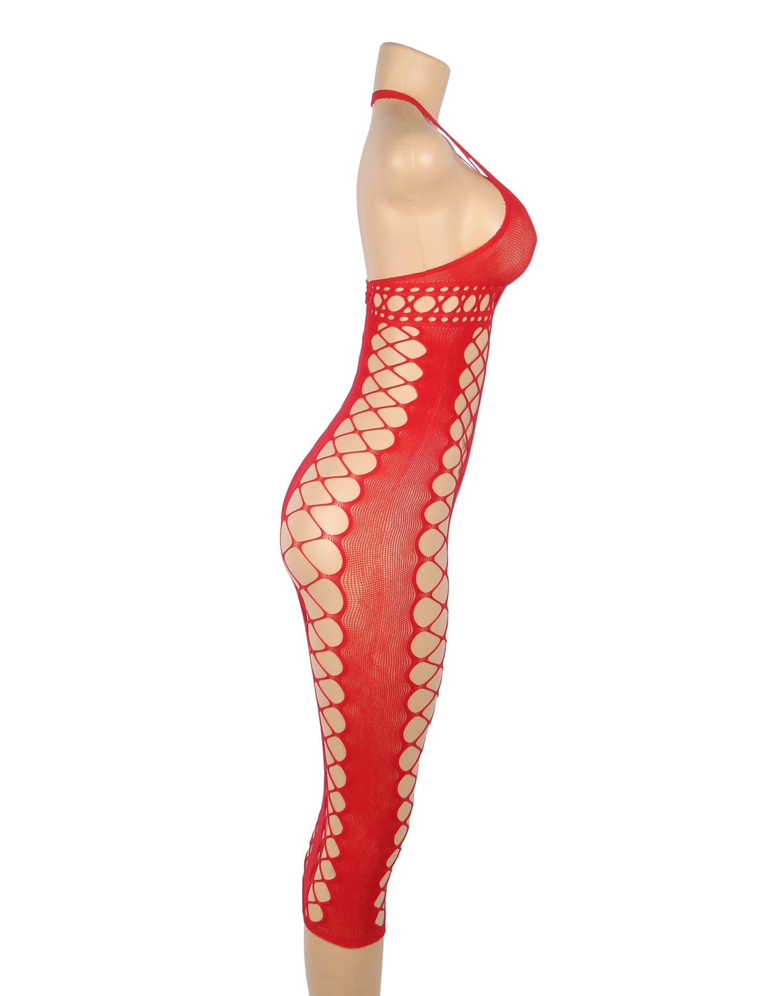 Red Sexy Fishnet Hollow Out Long Lingerie Babydolls - TeaseFashion