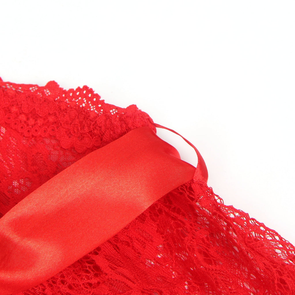 Red Sexy Lace Halter Neck Night Dress - TeaseFashion