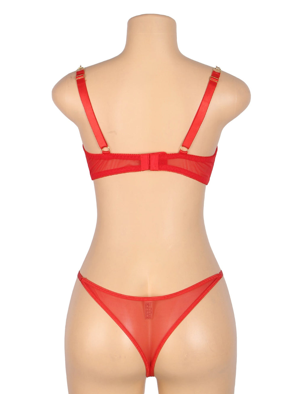 Red Sexy Mesh Heart Chain Bra Set - TeaseFashion