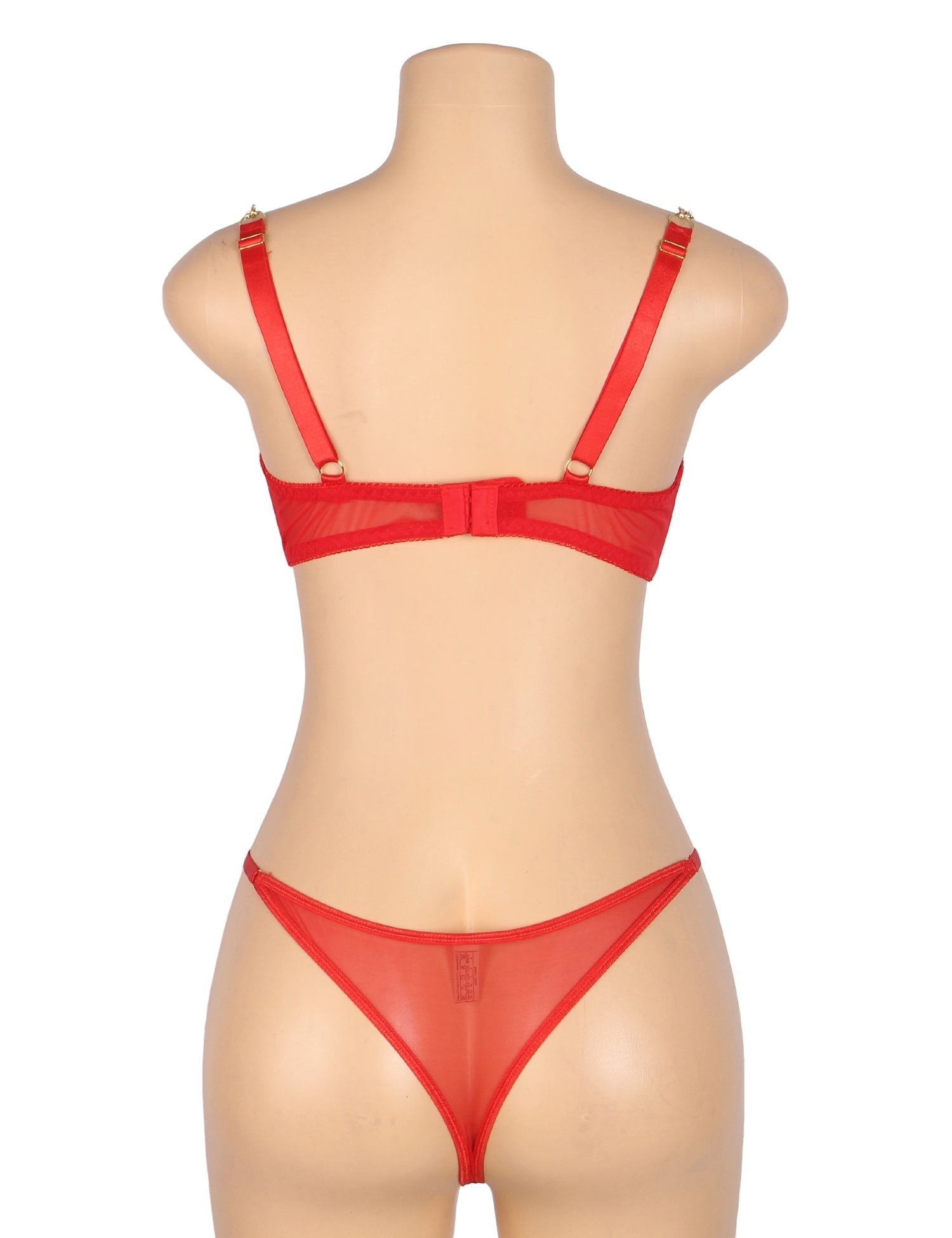 Red Sexy Mesh Heart Chain Bra Set - TeaseFashion
