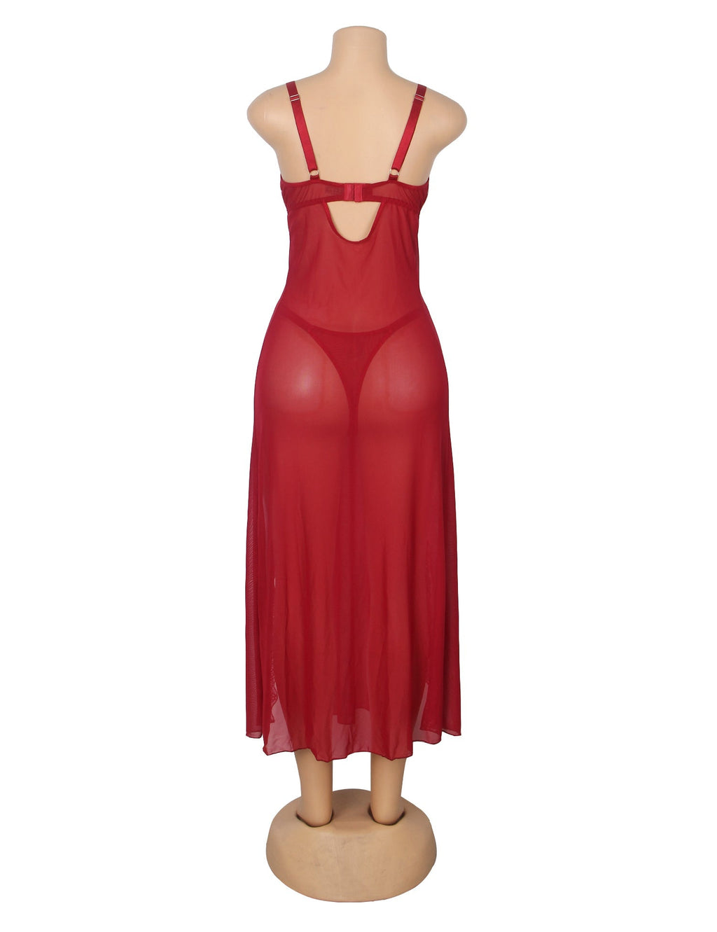 Red Sexy Mesh Lace Long Split Nightgown - TeaseFashion