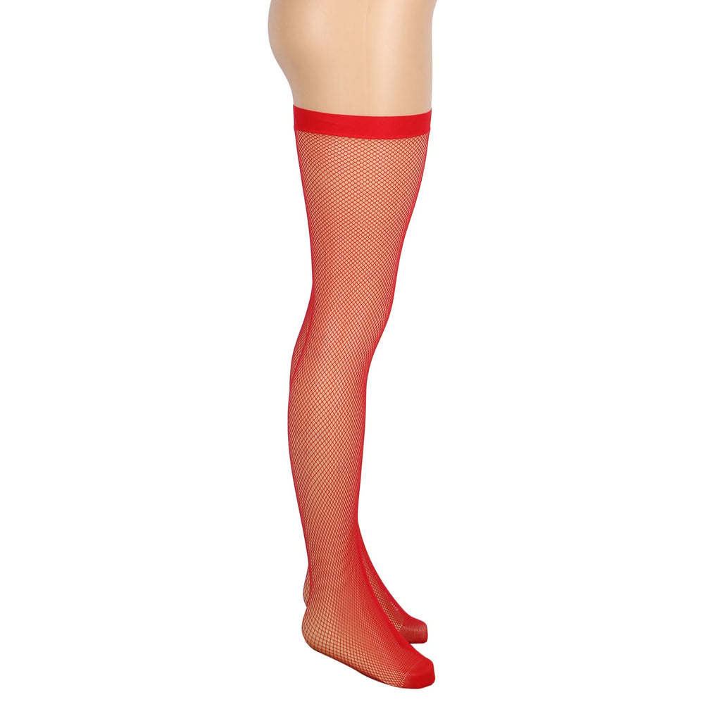 Red Sexy Small And Medium Mesh Anti - roll Cuff Fishnet Stockings - TeaseFashion