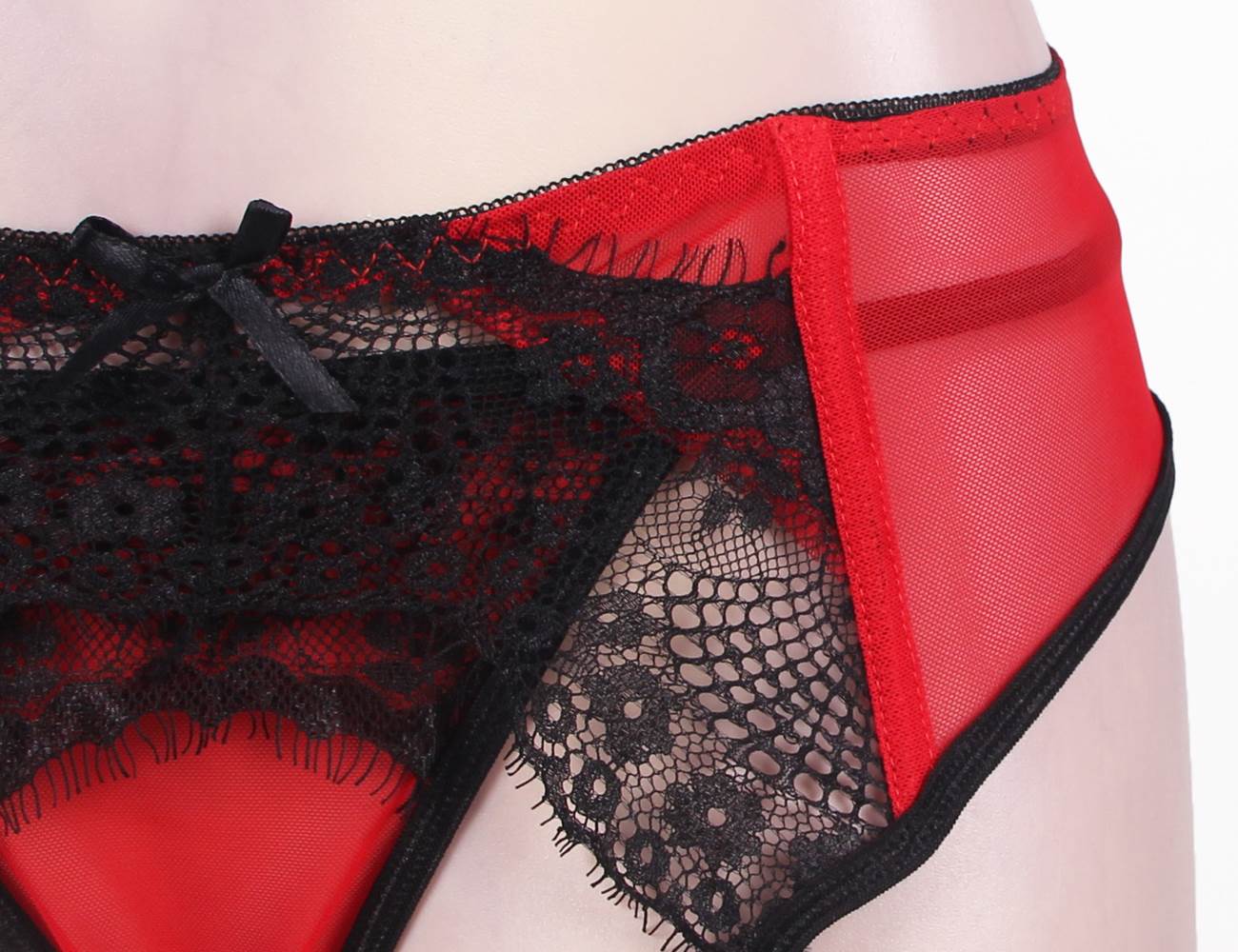 Red Sexy Transparent Lace Garter Panty - TeaseFashion
