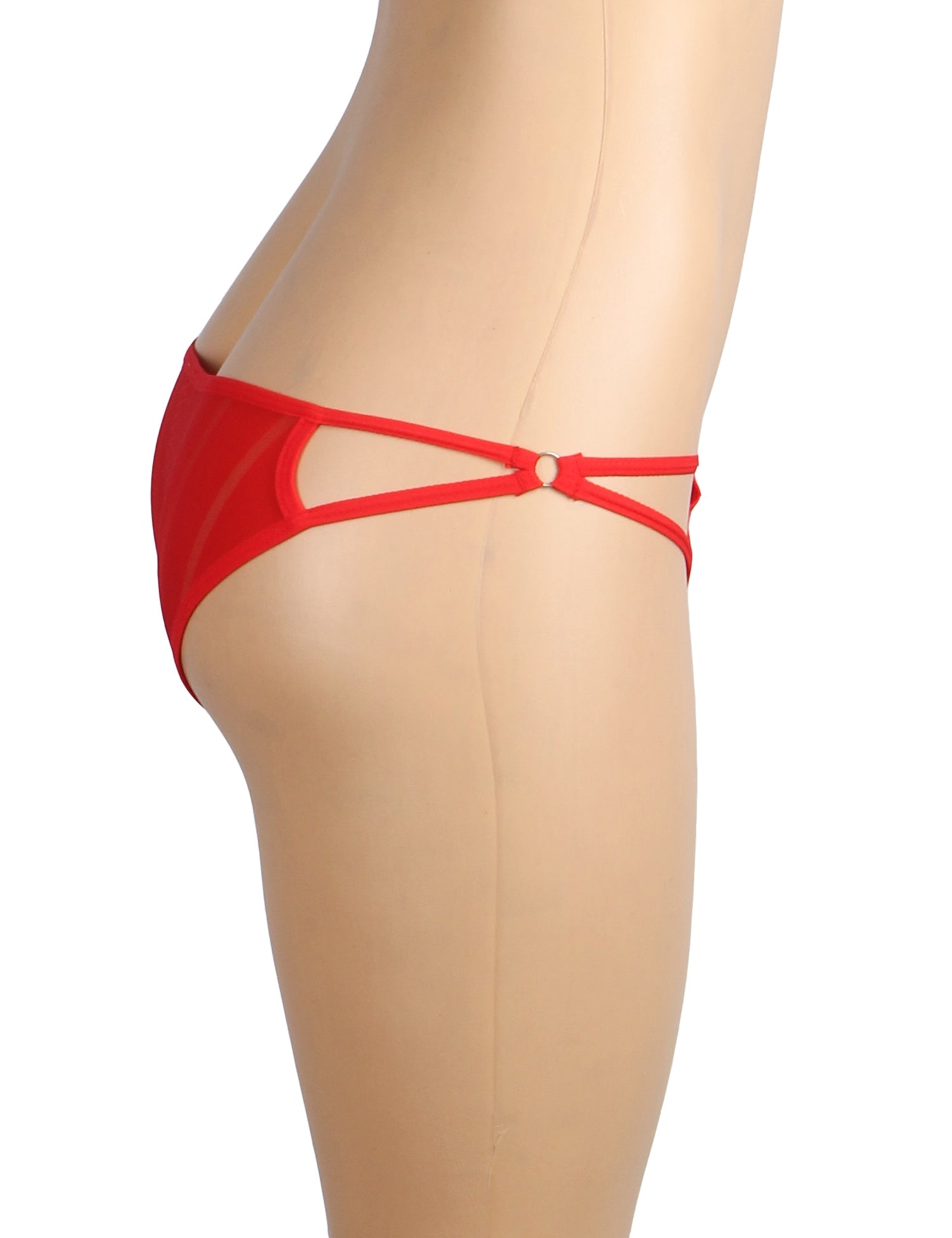 Red Striped Mesh Lace Panty – Decorative Ring Waistband & Cotton Gusset - TeaseFashion