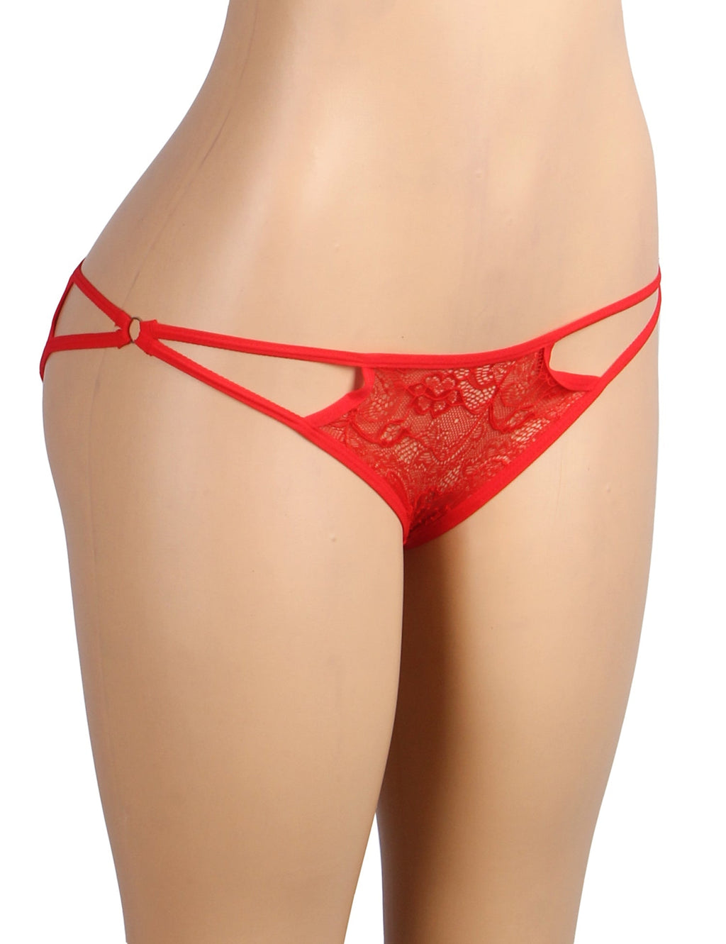 Red Striped Mesh Lace Panty – Decorative Ring Waistband & Cotton Gusset - TeaseFashion