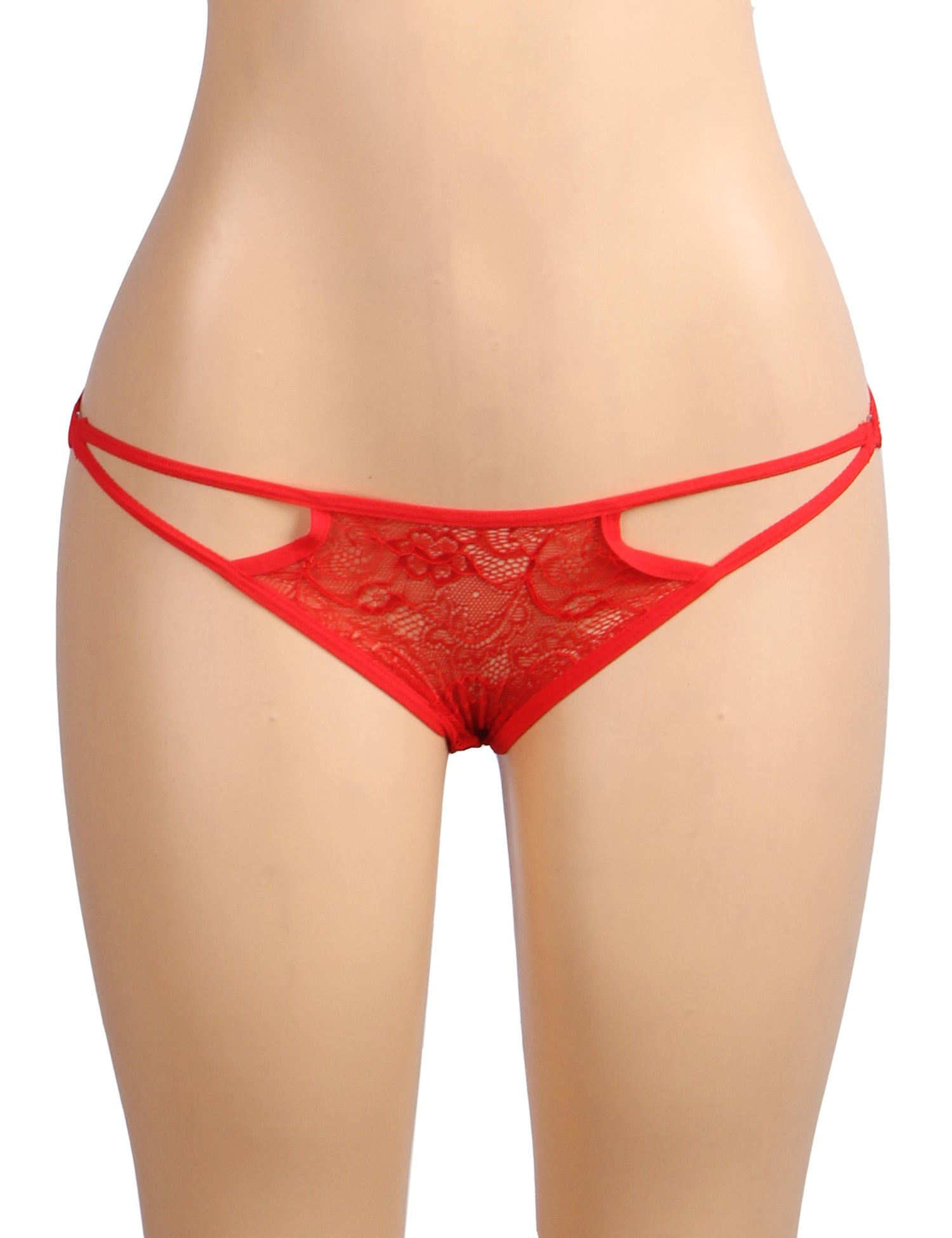Red Striped Mesh Lace Panty – Decorative Ring Waistband & Cotton Gusset - TeaseFashion