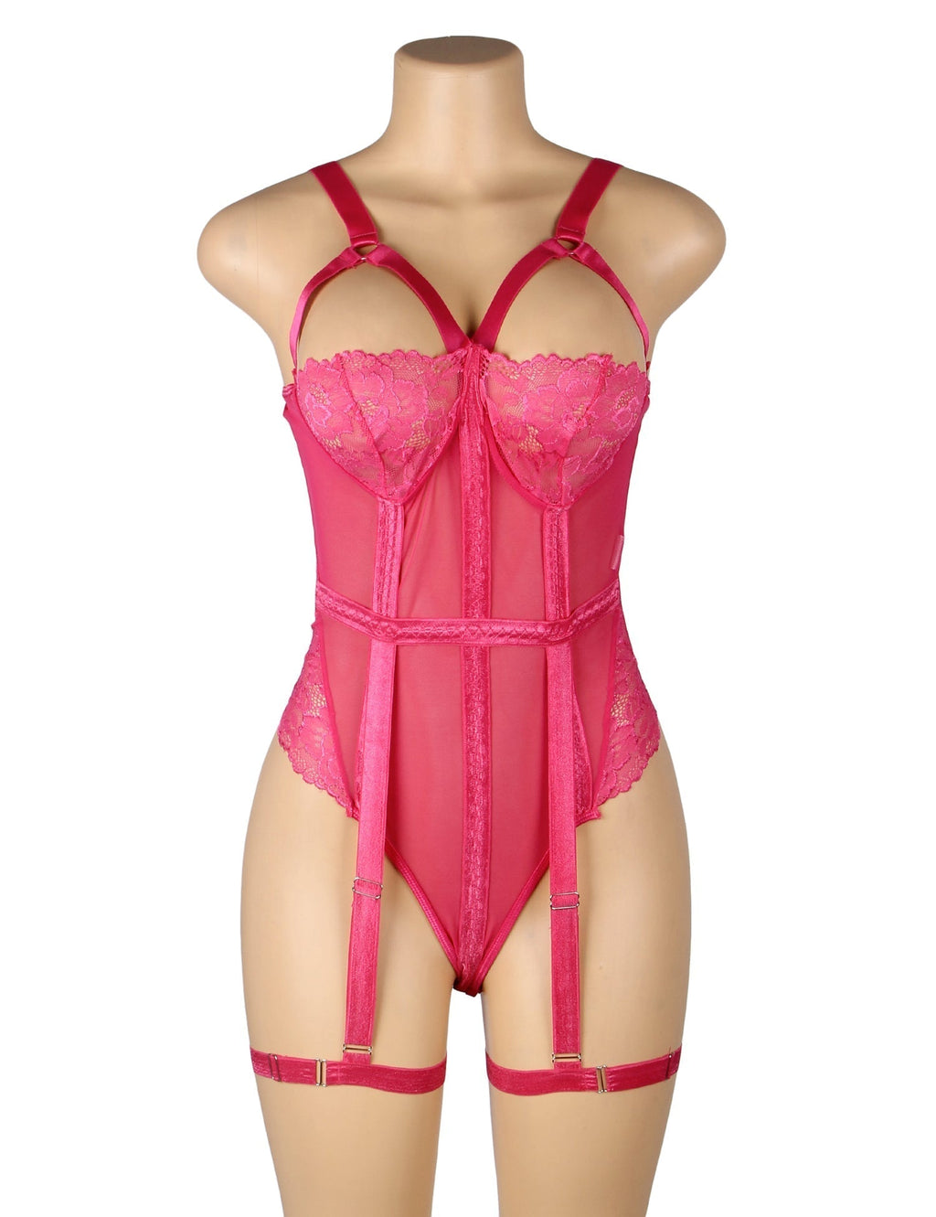 Rose Lace Teddy with Suspender Leg Rings - TeaseFashion