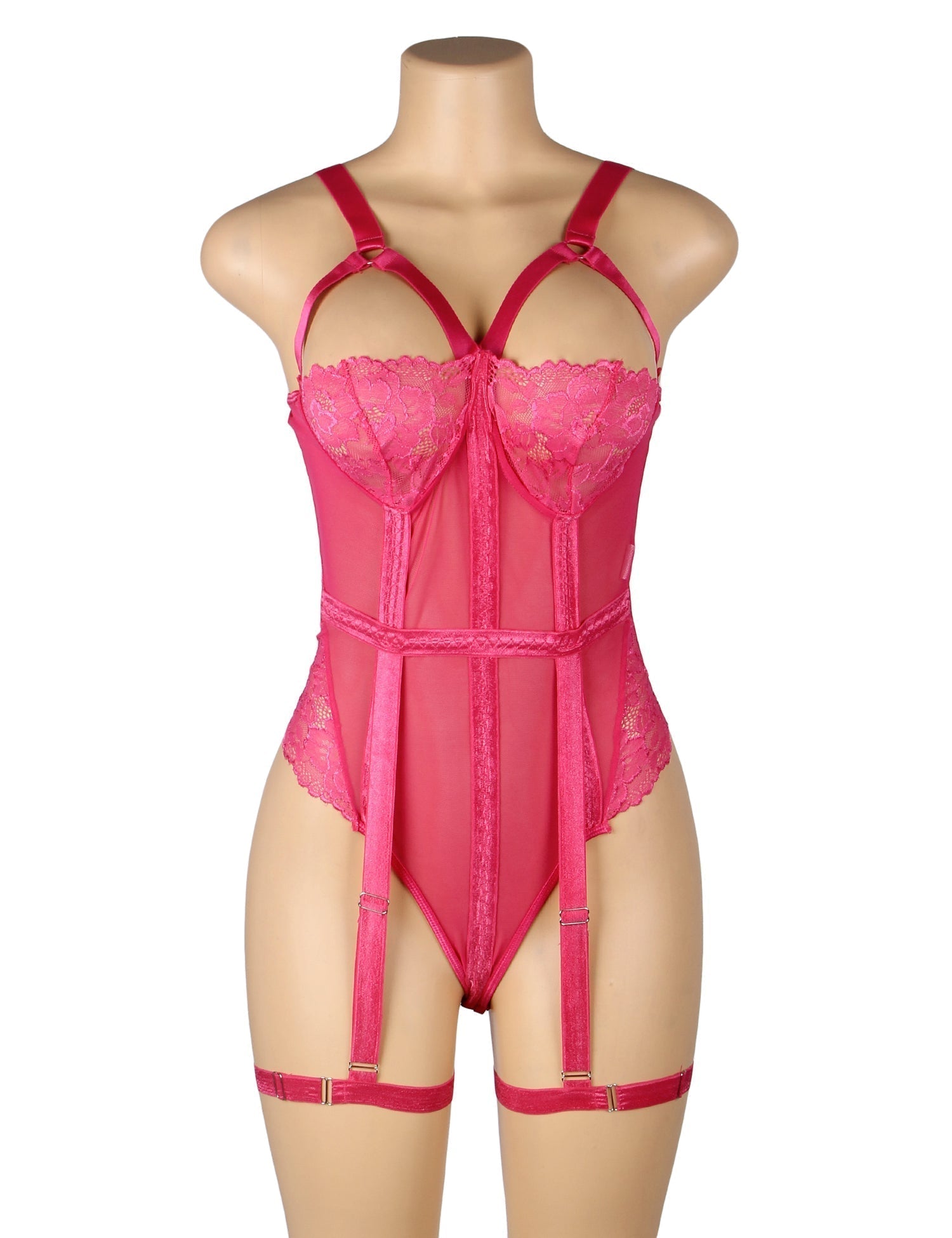 Rose Lace Teddy with Suspender Leg Rings - TeaseFashion