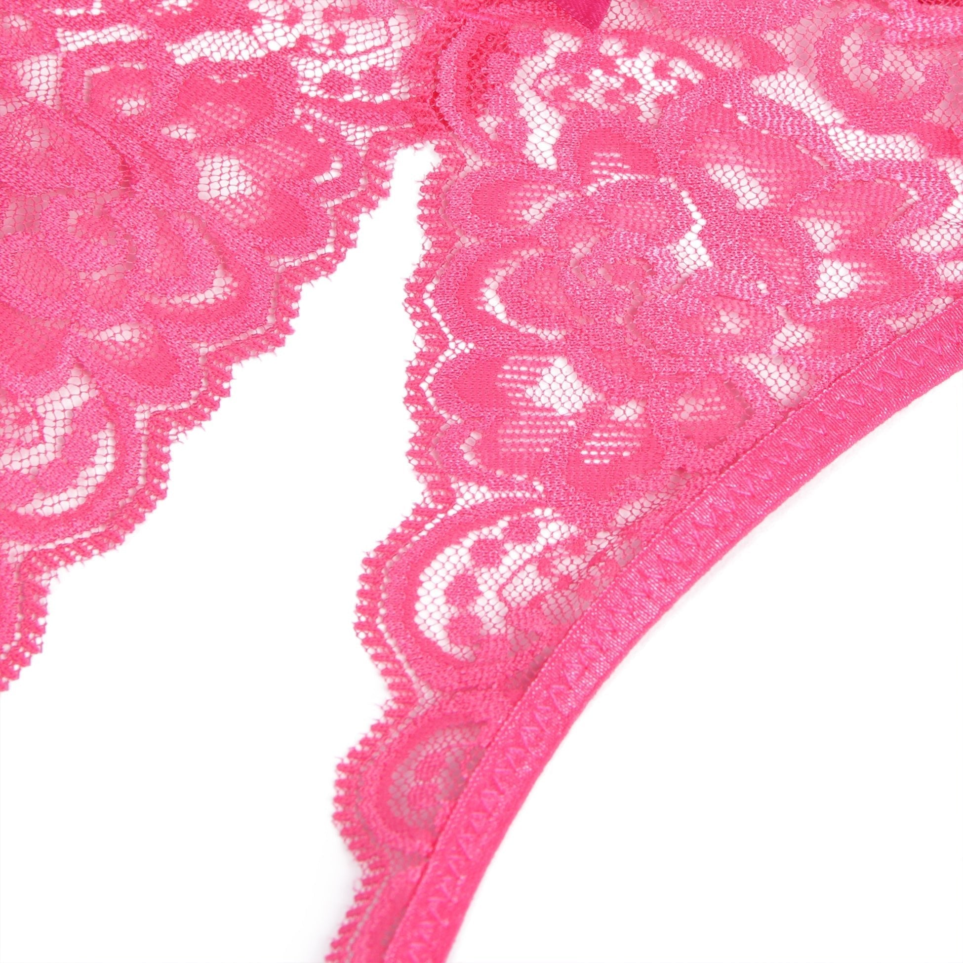 Rose Red Lace Mesh Panty with Side Cutouts, Front Bow & Open Crotch - TeaseFashion