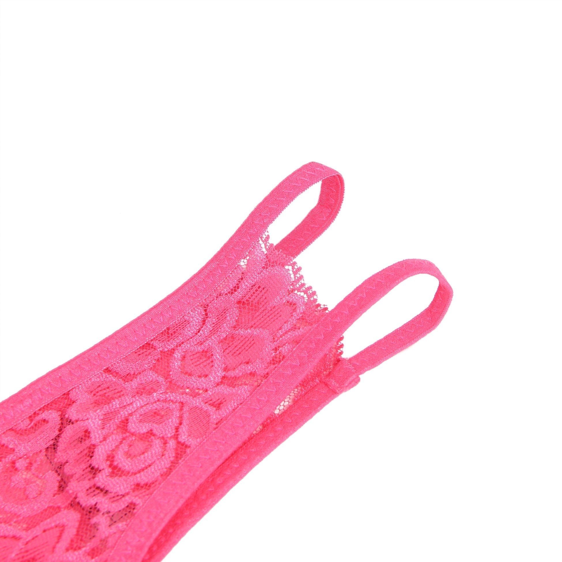 Rose Red Lace Mesh Panty with Side Cutouts, Front Bow & Open Crotch - TeaseFashion