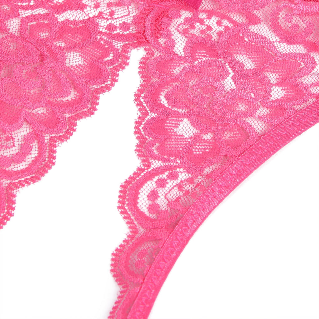 Rose Sexy Open Crotch Lace Bow Panty - TeaseFashion