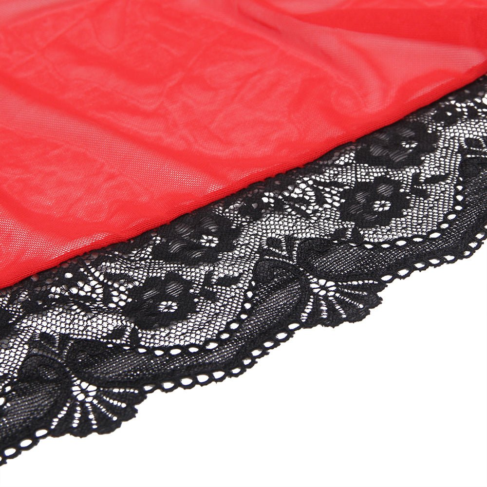 Sexy Long Sleeve Red Mesh Sleepwear With Belt - TeaseFashion