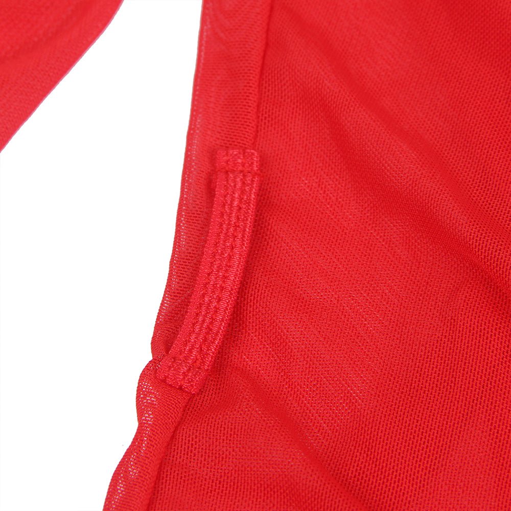 Sexy Long Sleeve Red Mesh Sleepwear With Belt - TeaseFashion