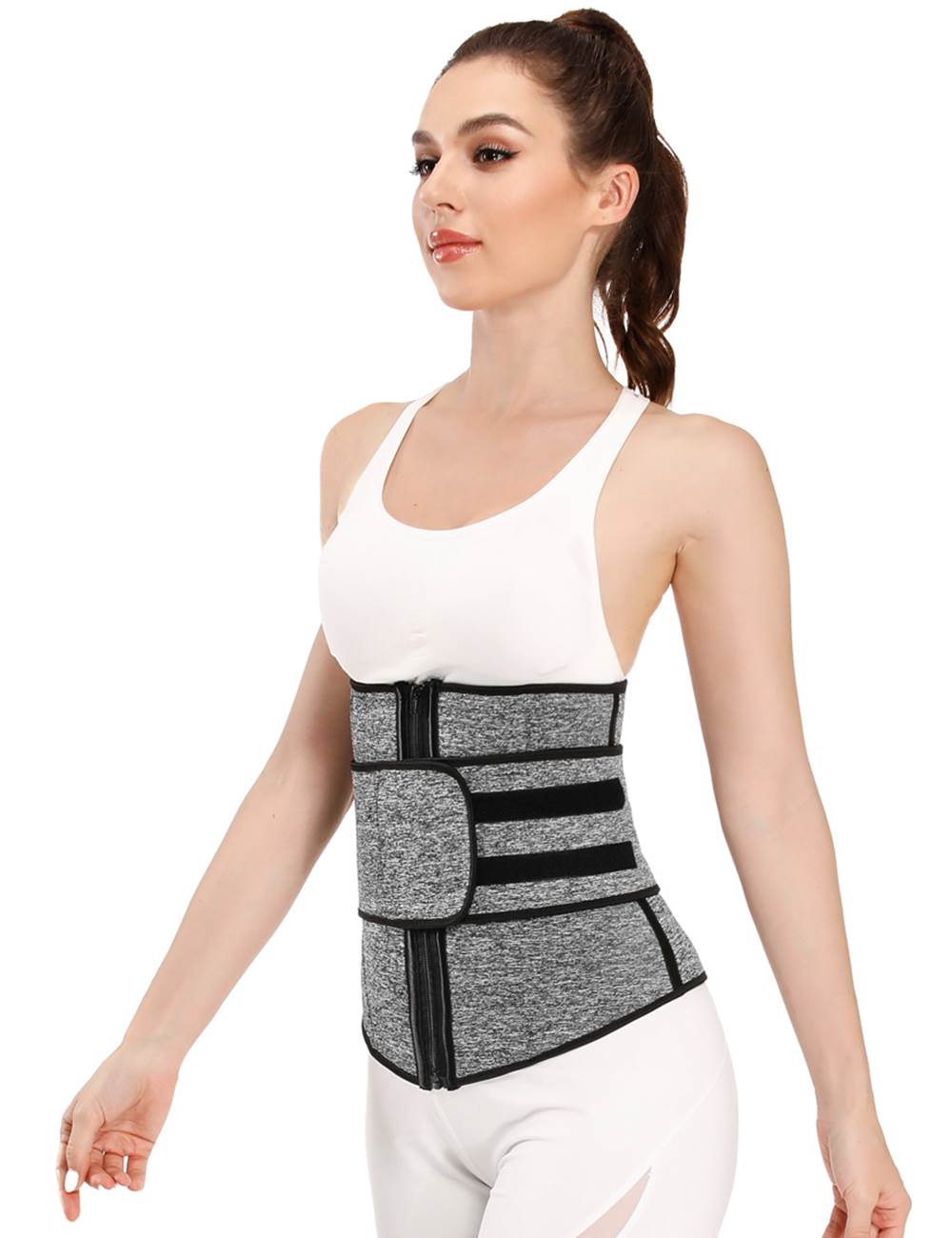 Silver & Black Neoprene Waist Trainer – Single Belt, 9 Bones - TeaseFashion