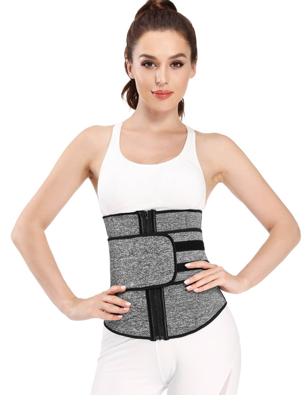 Silver & Black Neoprene Waist Trainer – Single Belt, 9 Bones - TeaseFashion