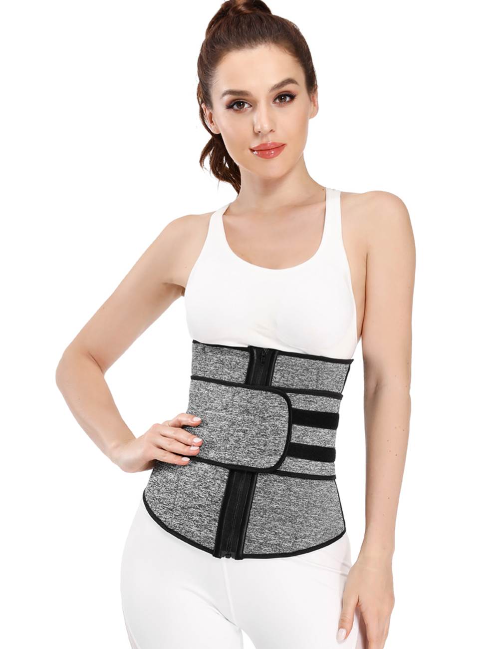 Silver & Black Neoprene Waist Trainer – Single Belt, 9 Bones - TeaseFashion