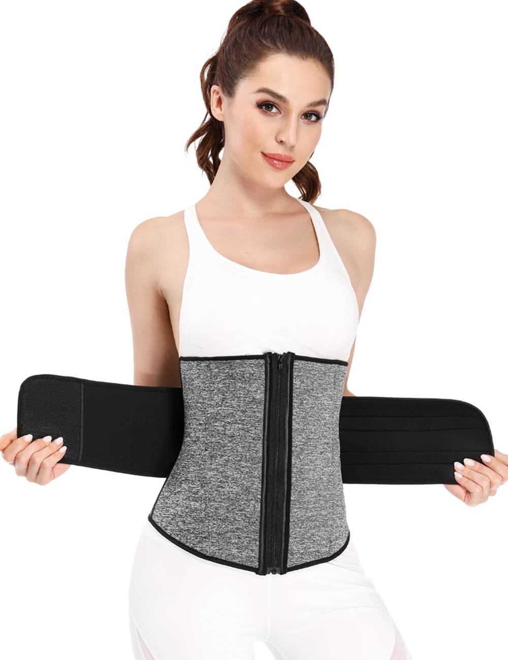 Silver & Black Neoprene Waist Trainer – Single Belt, 9 Bones - TeaseFashion
