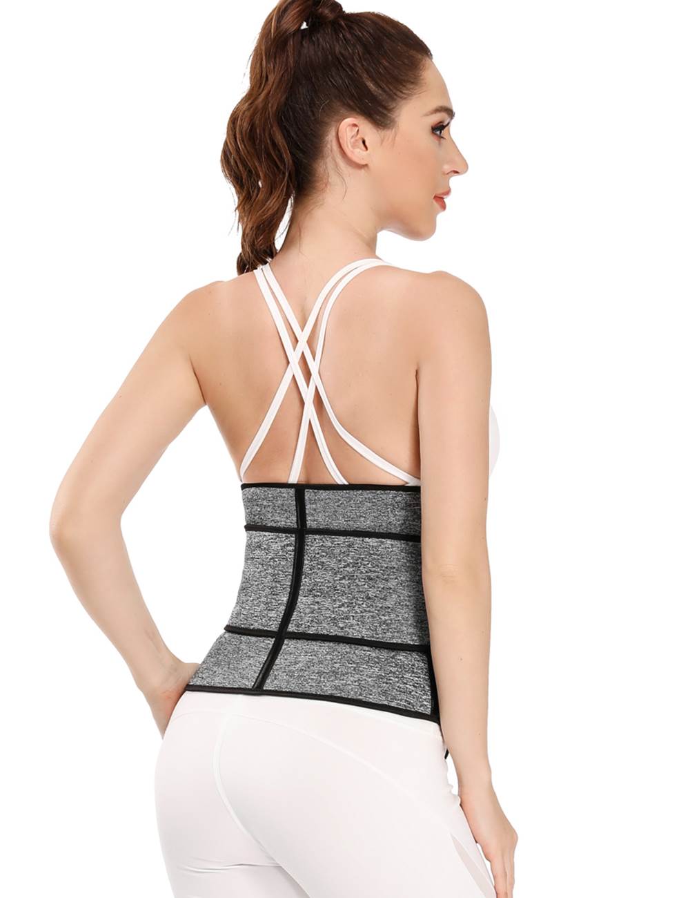 Silver & Black Neoprene Waist Trainer – Single Belt, 9 Bones - TeaseFashion