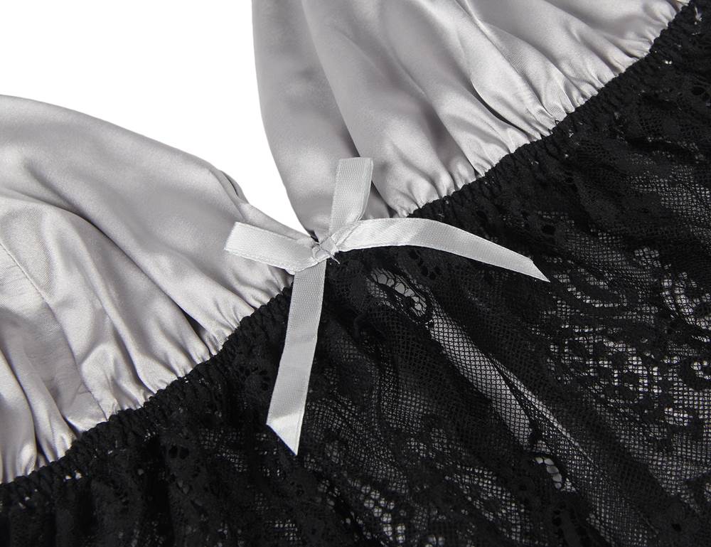 Silver Satin - Finish Lace - Trim Camisole Pyjama Set – Adjustable Straps with Button Back - TeaseFashion