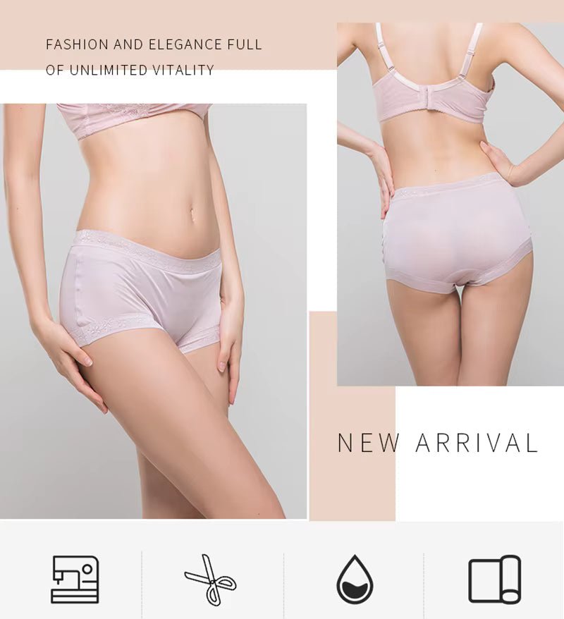 Skin Lace Panties Sexy Breathable Mid Waist Briefs Seamless Silk Underwear - TEASEFASHION