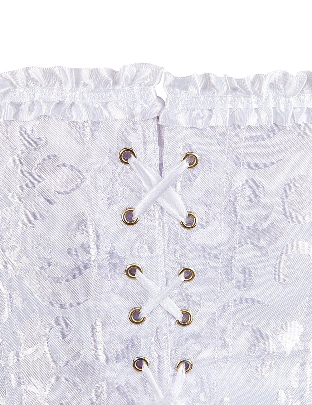 White Embroidered Corset with Front Zipper & Ribbon Trim - TeaseFashion