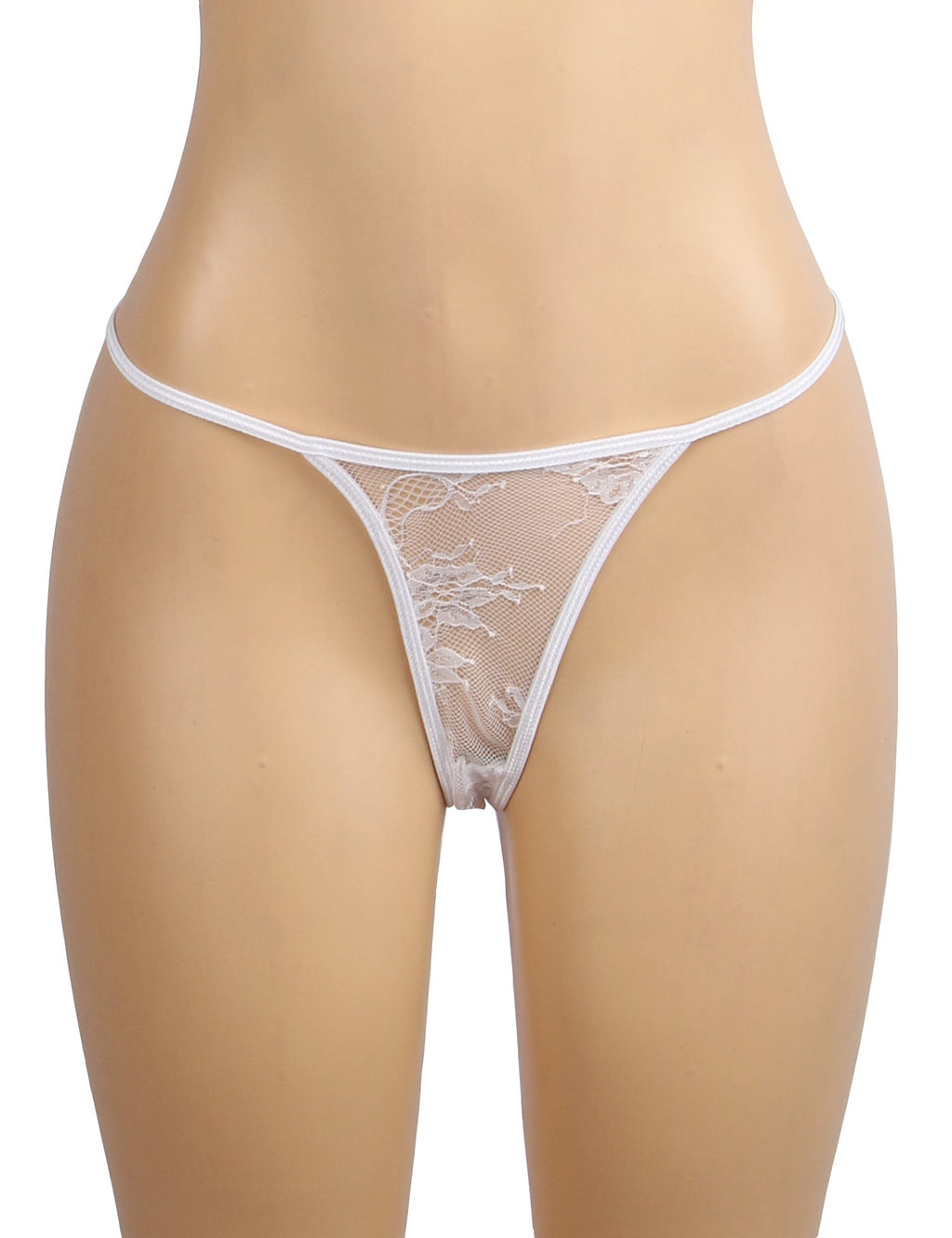 White Eyelash Lace Babydoll with Padded Cups, Wave Hem, Underbust Ribbon Bow & T - Back Set - TeaseFashion
