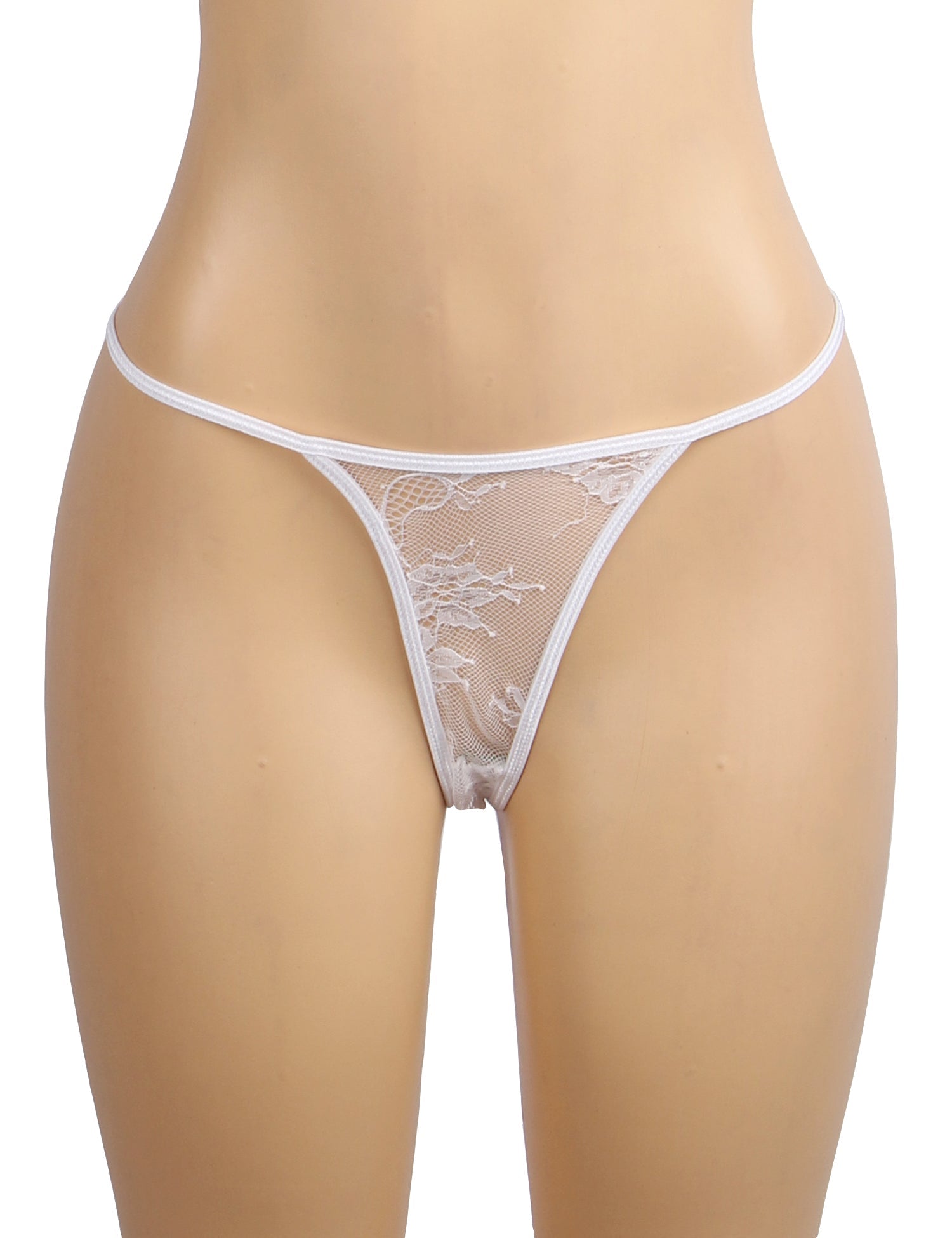 White Eyelash Lace Babydoll with Padded Cups, Wave Hem, Underbust Ribbon Bow & T - Back Set - TeaseFashion