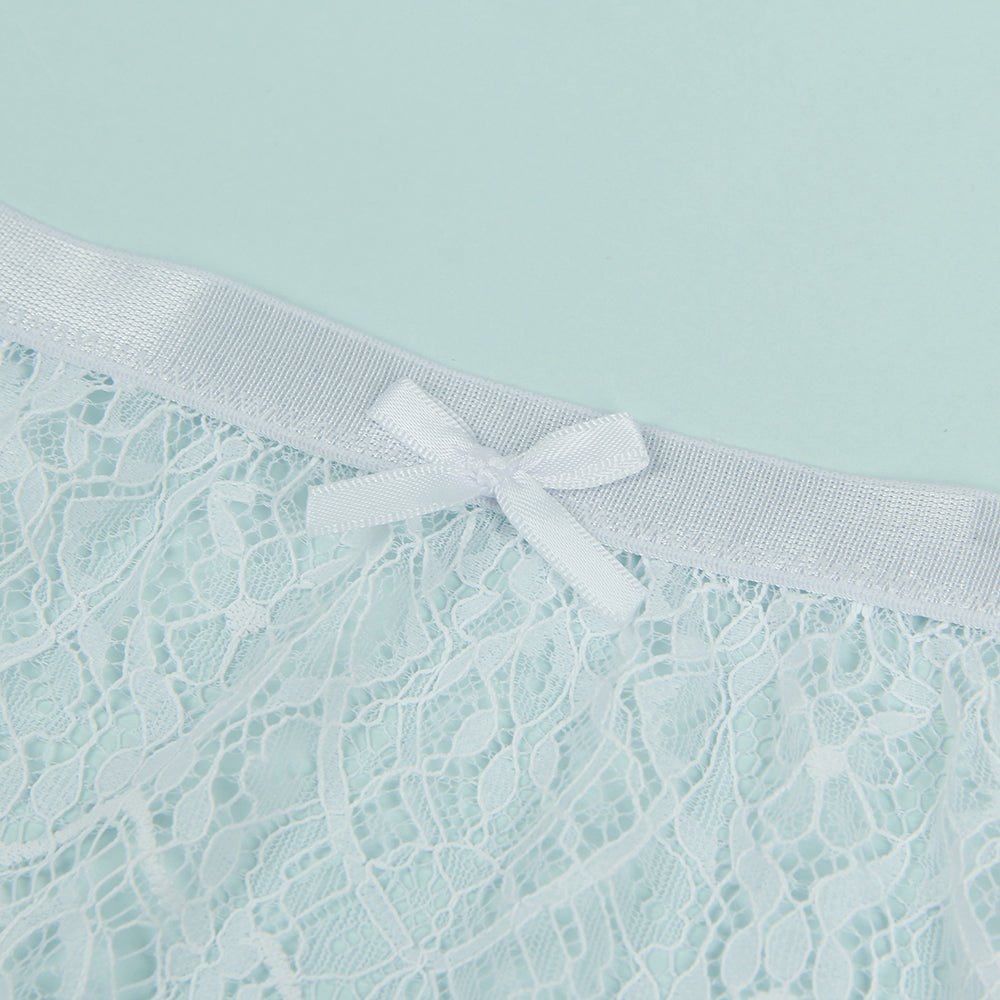 White Eyelash Lace High - Waist Garter Panty with Back Snap & Wide Straps - TeaseFashion