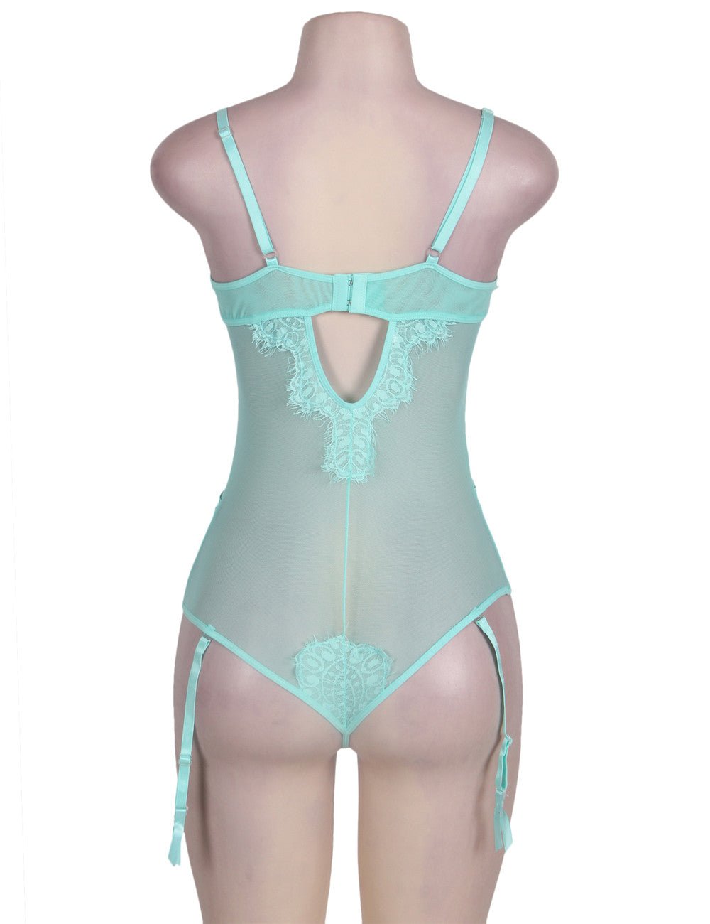White Eyelash Lace Mesh Teddy – Underwired Cups, Garter Straps, Adjustable Back & Shoulder Straps - TeaseFashion