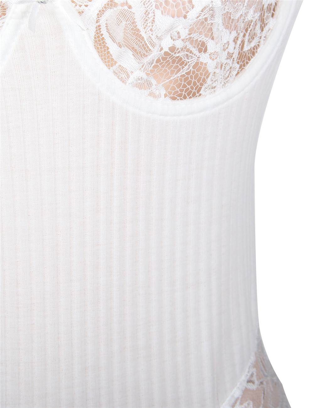 White Floral Embroidery Mesh Teddy with Underwire & Open Back - TeaseFashion