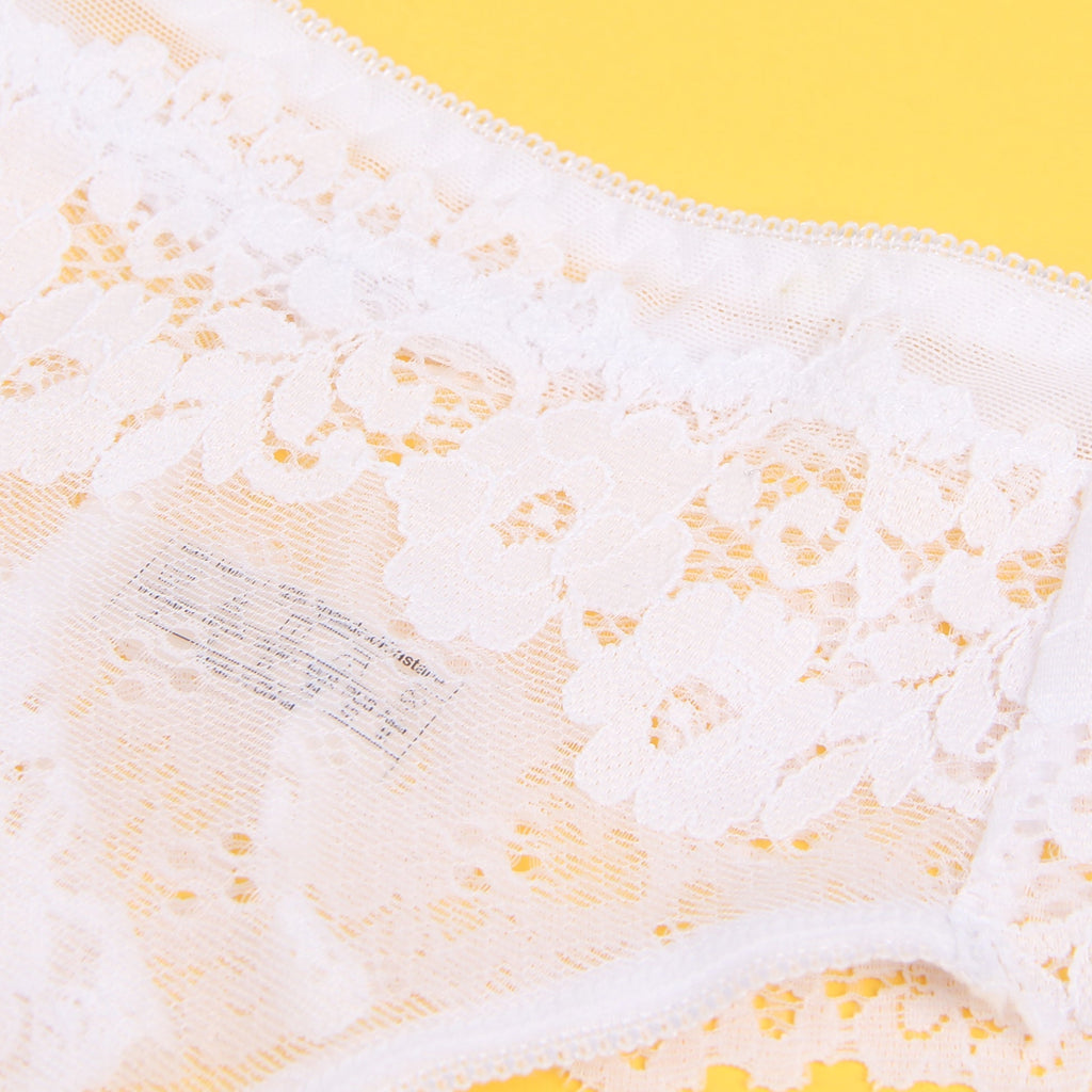 White Floral Lace Panty with Cotton Lining - TeaseFashion