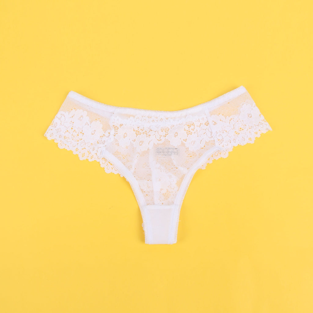 White Floral Lace Panty with Cotton Lining - TeaseFashion