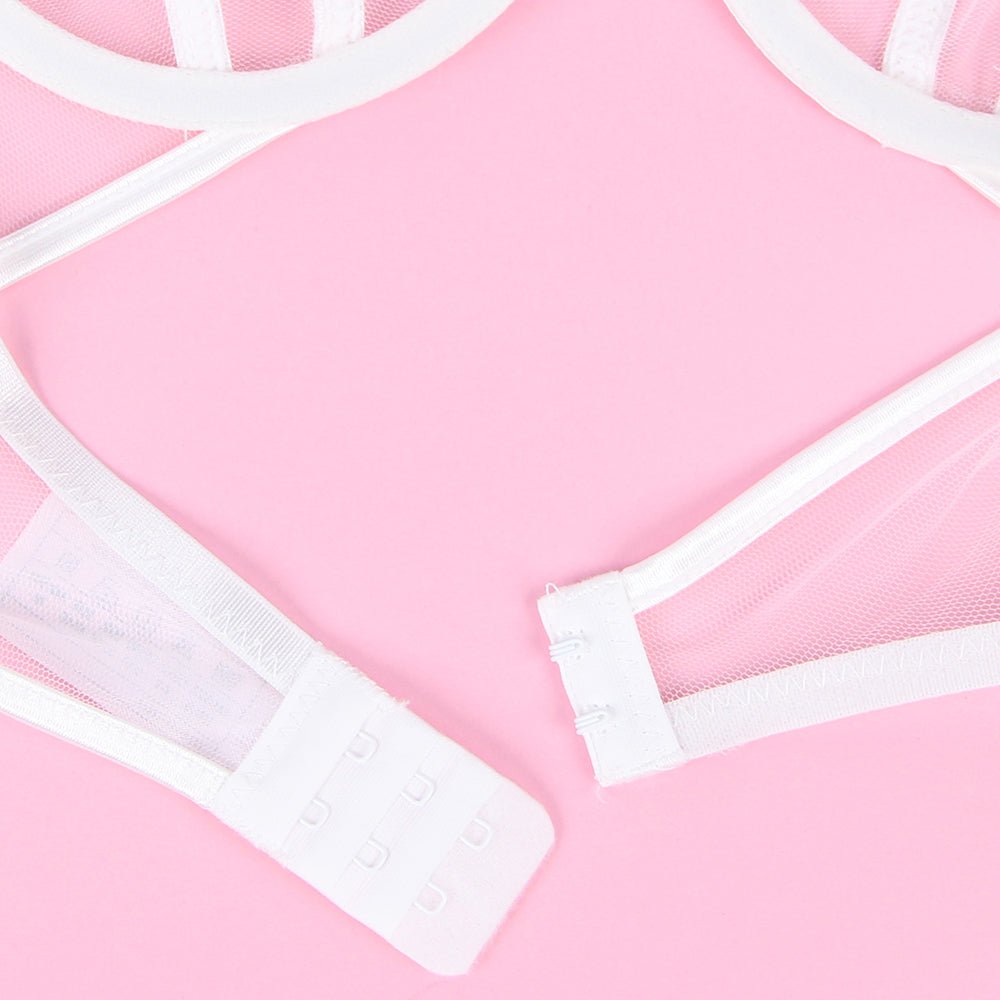 White Floral Mesh Embroidery Bra Garter Set – Underwire & Suspender - TeaseFashion