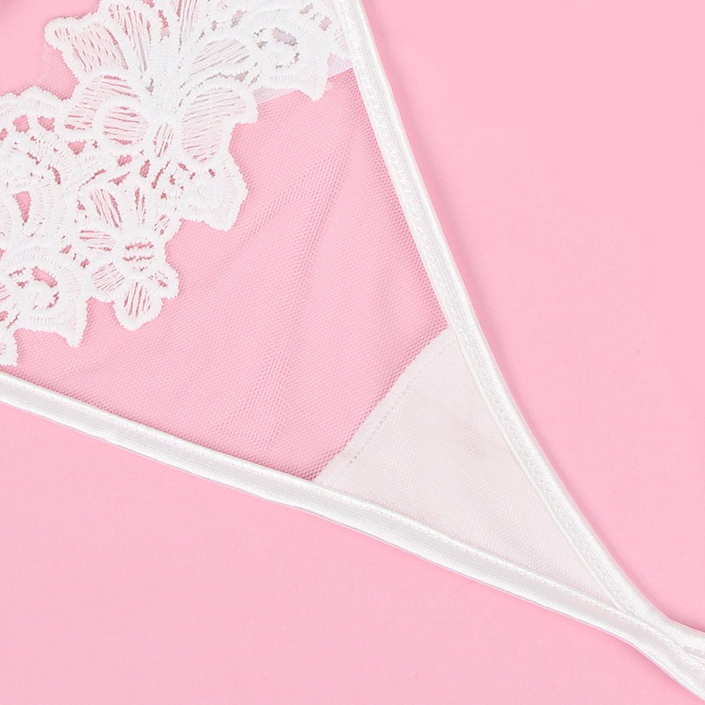 White Floral Mesh Embroidery Bra Garter Set – Underwire & Suspender - TeaseFashion
