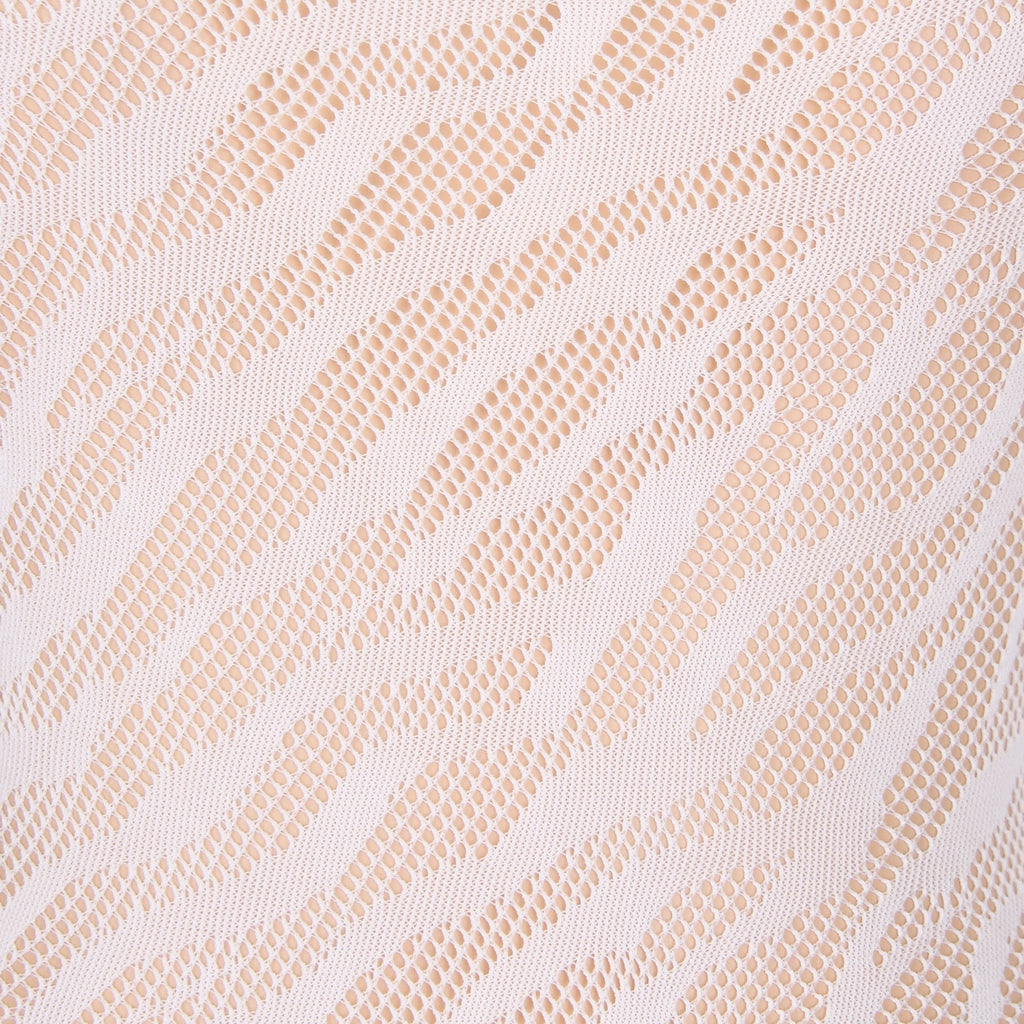 White Glow - in - the - Dark Zebra Jacquard Open - Chest High - Split Bodysuit - TeaseFashion