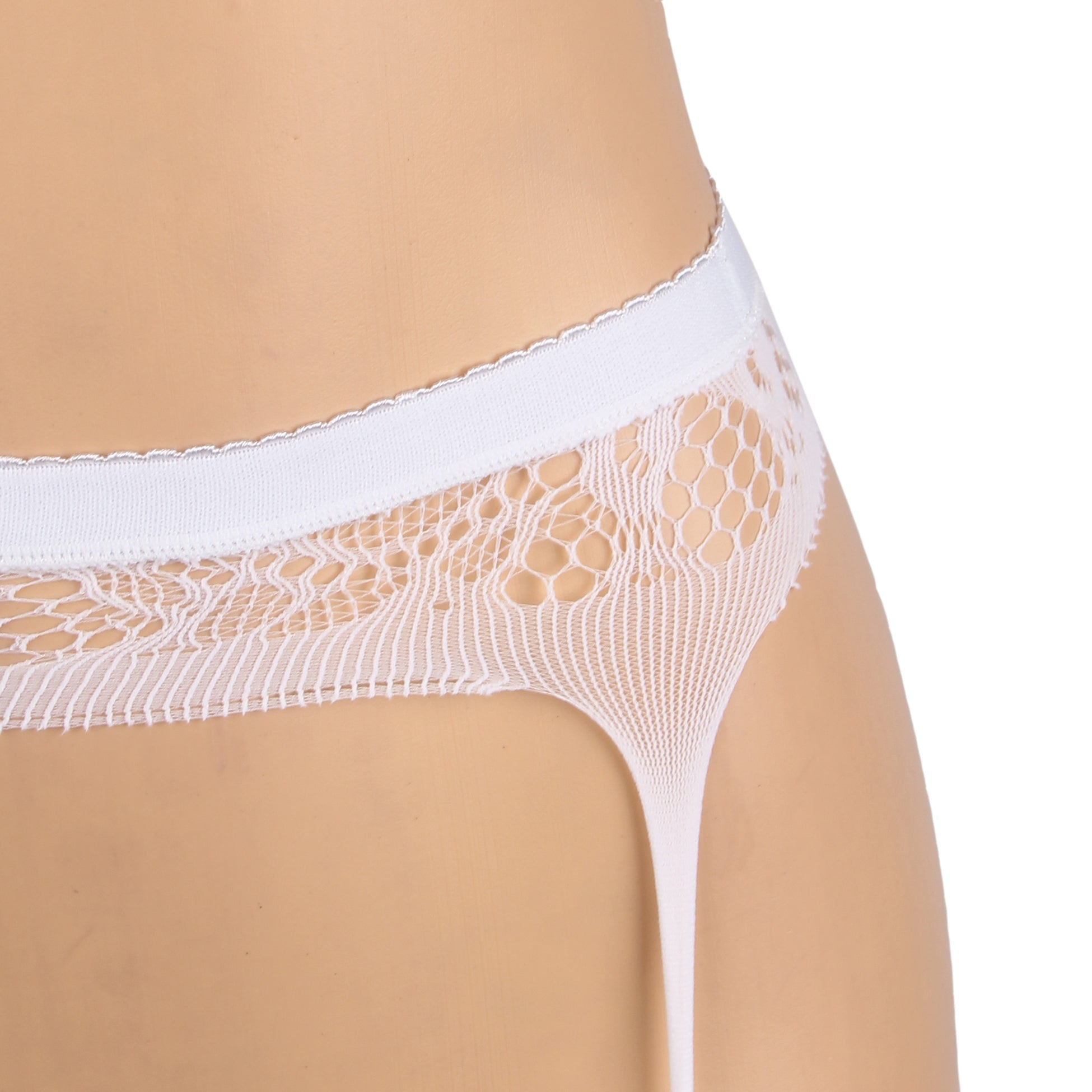 White High - Elastic Nylon Jacquard Suspender Tights – Wide Elastic Waistband & Open - Crotch Design - TeaseFashion