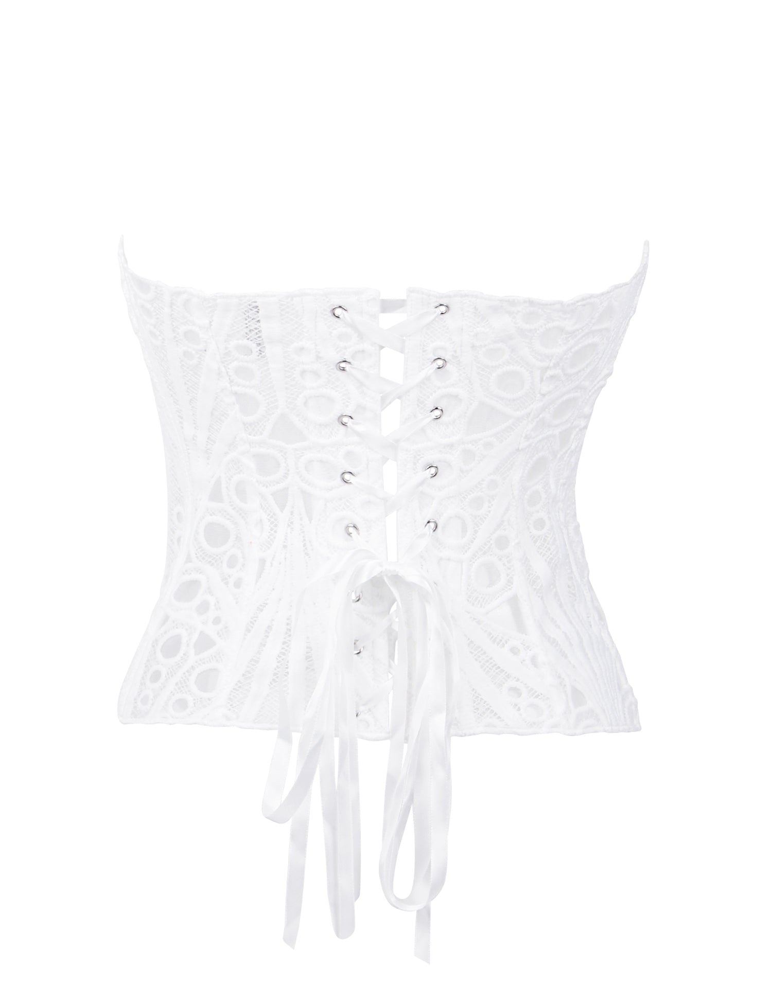 White Hollow Lace - Up Corset with 14 Steel Bones - TeaseFashion