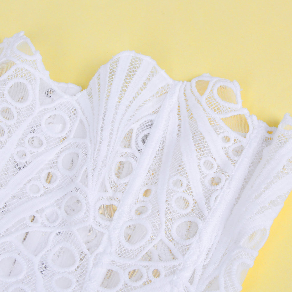 White Hollow Lace - Up Corset with 14 Steel Bones - TeaseFashion