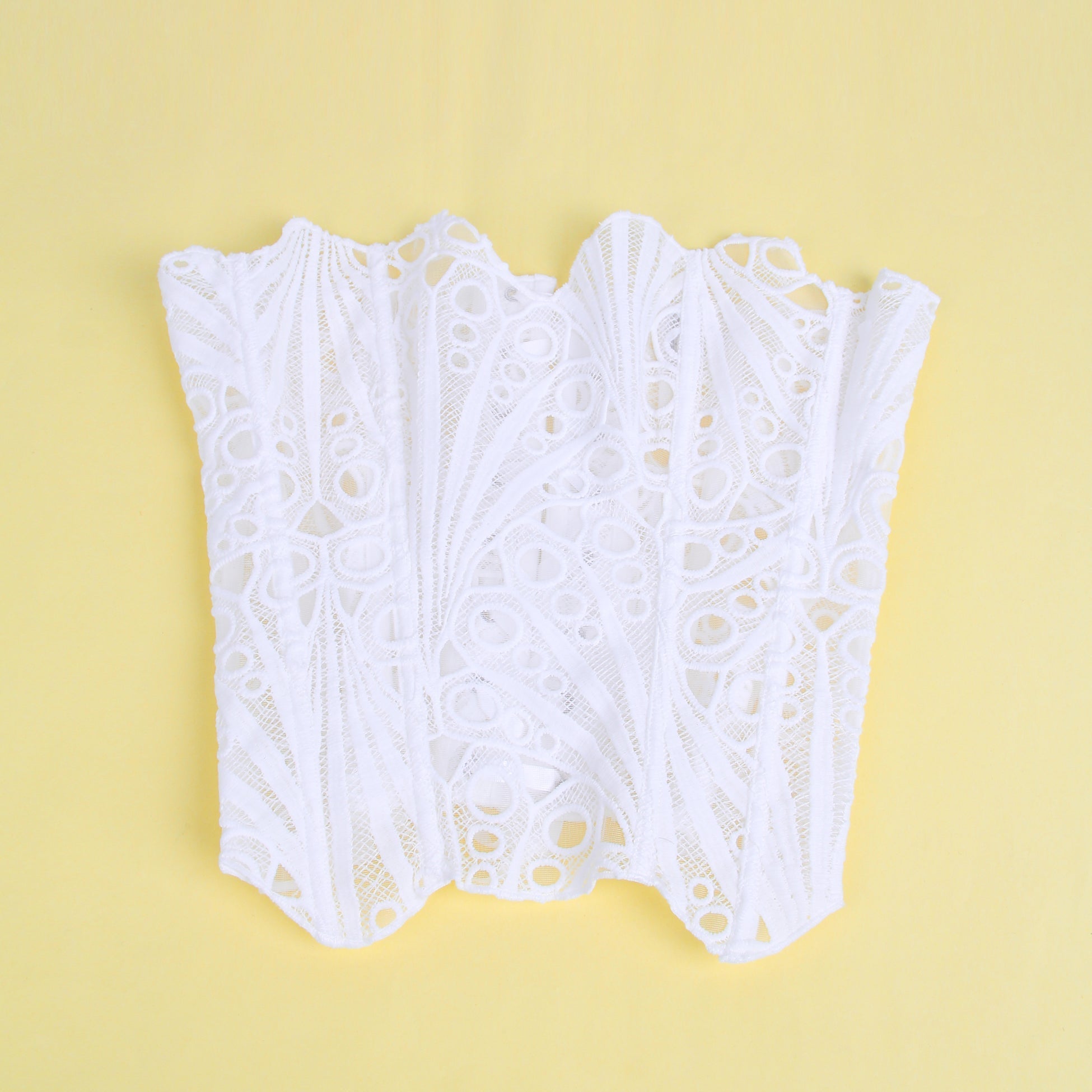 White Hollow Lace - Up Corset with 14 Steel Bones - TeaseFashion