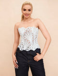 White Hollow Lace - Up Corset with 14 Steel Bones - TeaseFashion